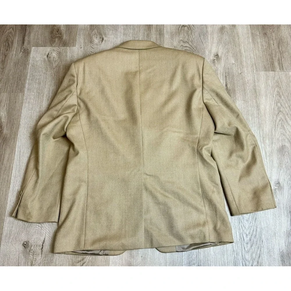 Lauren Ralph Mens Tan Herringbone Blazer Jacket Made in Canada Alpaca Sport Coat